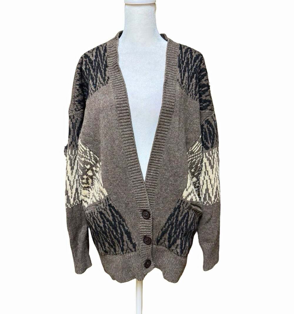 Vince Women S Cashmere Wool Alpaca Nordic Knit Cardigan Oversized Brown